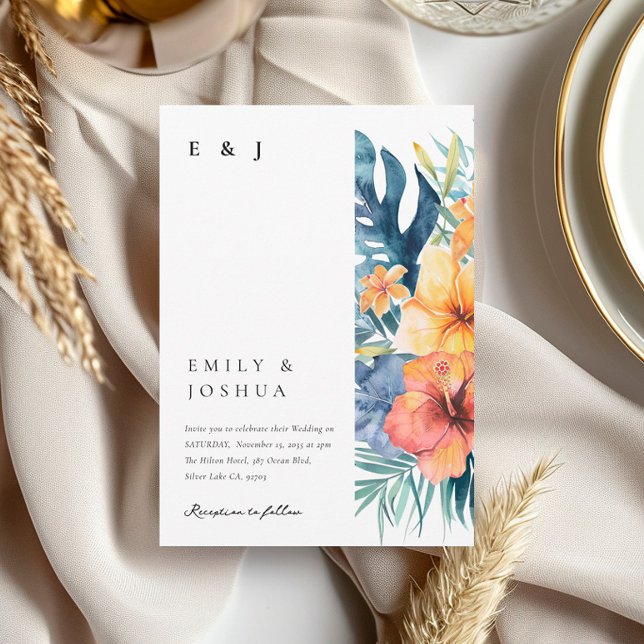 Invitación Boda de acuarela de verano floral tropical (Subido por el creador)