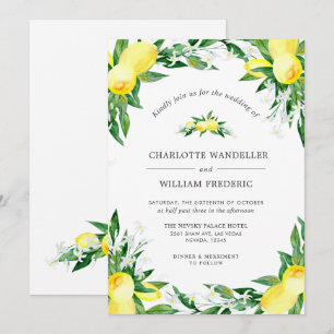 Invitación Boda de Acuarela de Verdor con Flores de Limones