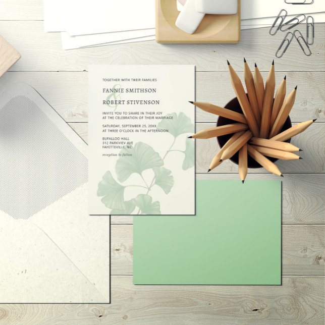 Invitación Boda de acuarela del árbol Ginkgo de la vegetación (Subido por el creador)