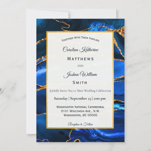 Invitación Boda de acuarela del árido azul abstracto (Anverso)