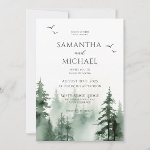 Invitación Boda de acuarela del bosque de pinos rústicos