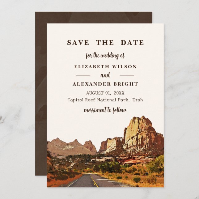 Invitación Boda de Acuarela del Desierto en el Parque Naciona (Anverso / Reverso)