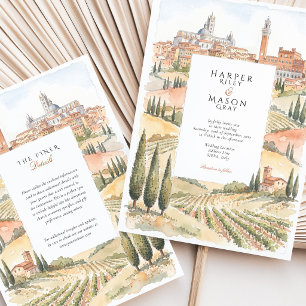 Invitación Boda de Acuarela del Horizonte de Siena Toscana