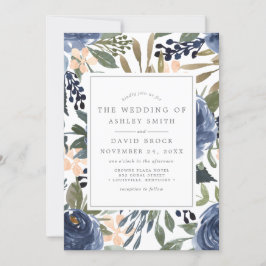 Invitación Boda de acuarela del patrón floral azul de la mari