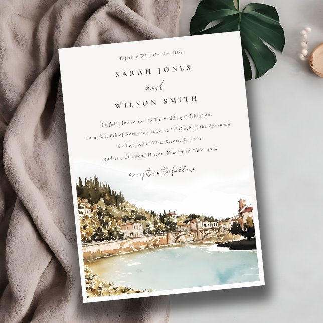 Invitación Boda de acuarela del río Verona Adige (Subido por el creador)