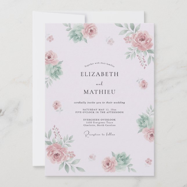 Invitación Boda de acuarela delicada de lavanda (Anverso)