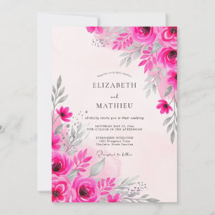 Invitación Boda de acuarela delicada fucsia