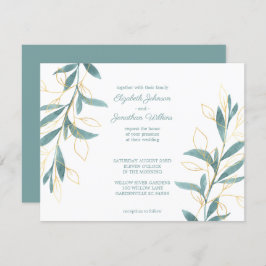 Invitación Boda de acuarela dorada de color verde