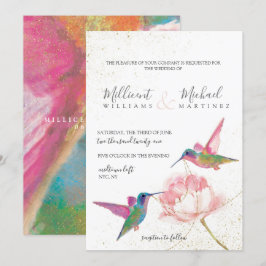 Invitación Boda de acuarela dorada de Hummingbirds
