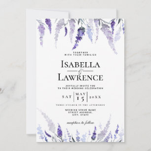 Invitación Boda de acuarela Dusty Purple Floral Lavender