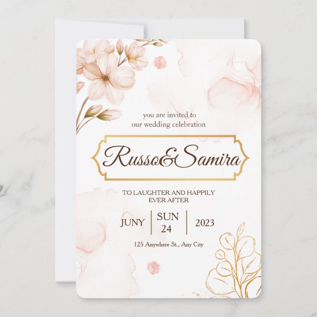 Invitación BODA de acuarela ELegant Cherry BLossom (Anverso)