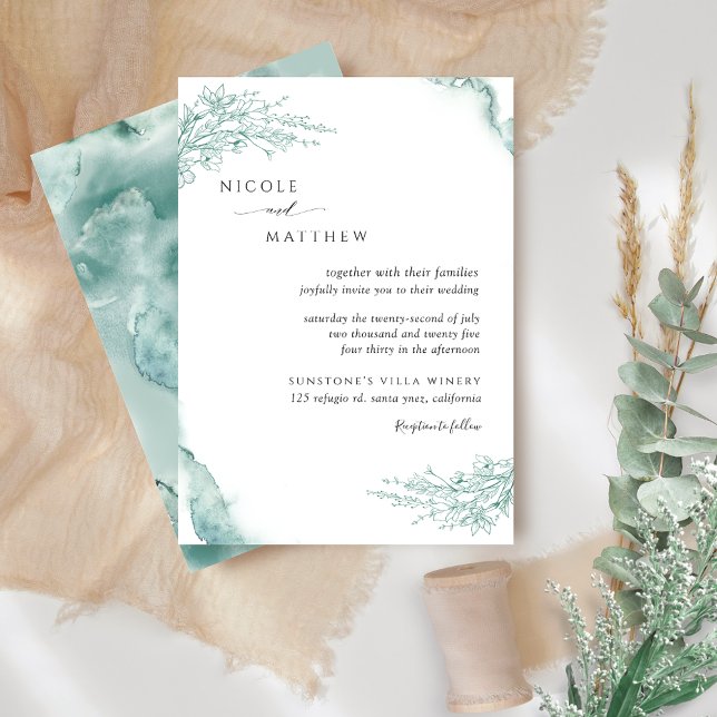 Invitación Boda de acuarela elegante botánico plateado I (Subido por el creador)