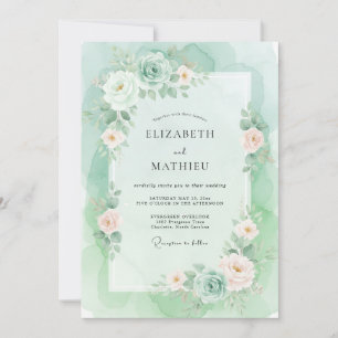 Invitación Boda de Acuarela Elegante con Menta