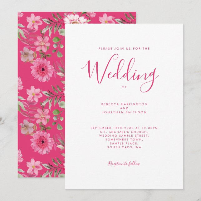 Invitación Boda de acuarela elegante de color rosa cálido (Anverso / Reverso)