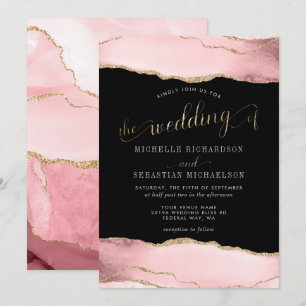 Invitación Boda de acuarela elegante de Rubor Pink Gold Agate
