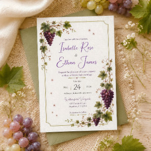 Invitación Boda de acuarela elegante de uvas púrpura de viñed