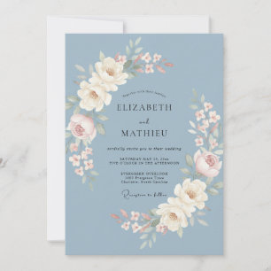 Invitación Boda de Acuarela en Azul Polvoriento Pulido