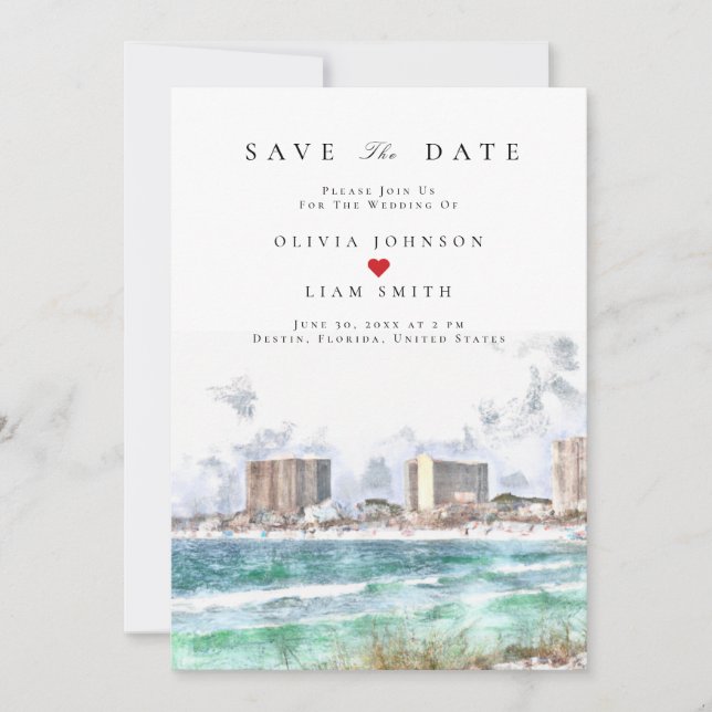 Invitación Boda de acuarela en Destin Florida Save the Date (Anverso)