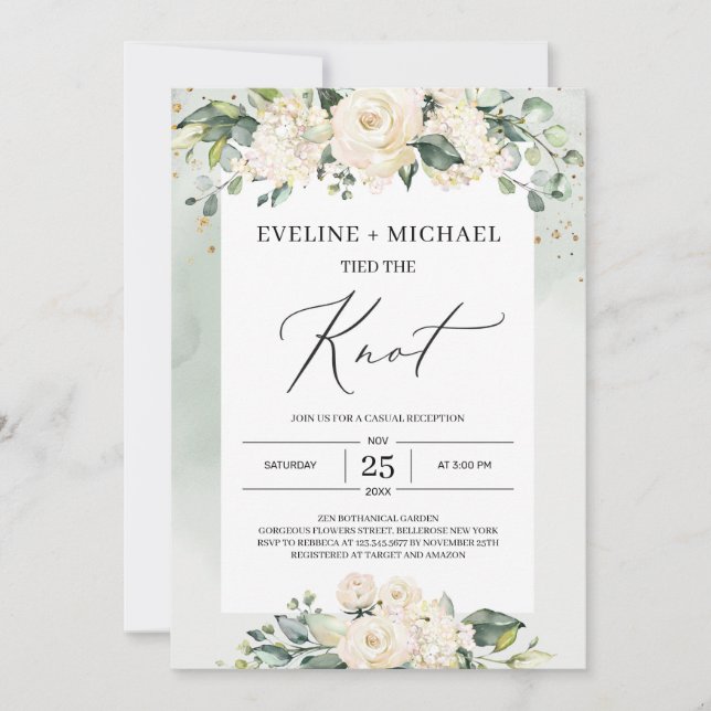 Invitación Boda de acuarela eucalipto rosas blancas (Anverso)
