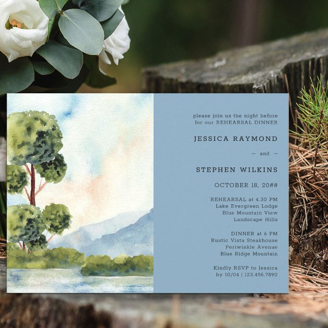 Invitación Boda de acuarela Evergreen Ensayo Cena (Subido por el creador)
