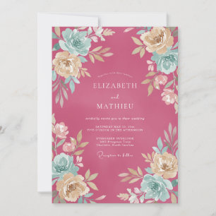 Invitación Boda de acuarela exuberante de frambuesa