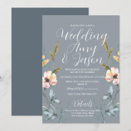 Invitación Boda de acuarela Flor Silvestre Gris Muted