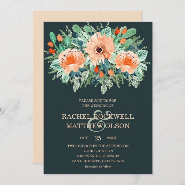 Invitación Boda de acuarela floral (Anverso / Reverso)