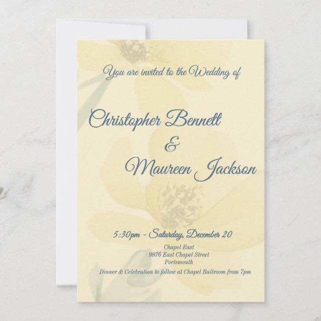 Invitación Boda de acuarela floral amarilla con mantequilla p (Anverso)