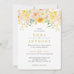 Invitación Boda de acuarela floral amarilla de mantequilla ro
