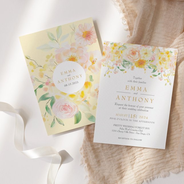Invitación Boda de acuarela floral amarilla de mantequilla ro (Subido por el creador)