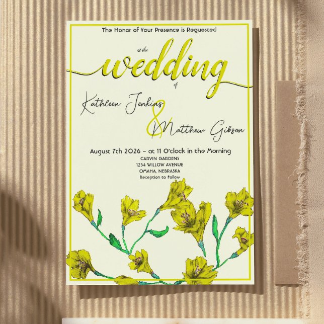 Invitación Boda de acuarela floral amarillo (Subido por el creador)