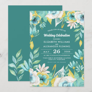 Invitación Boda de acuarela floral amarillo blanco