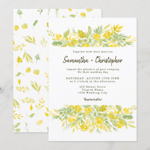 Invitación Boda de acuarela floral amarillo ocaso