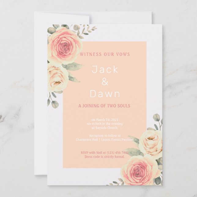 Invitación Boda de acuarela floral amarillo y Naranja (Anverso)