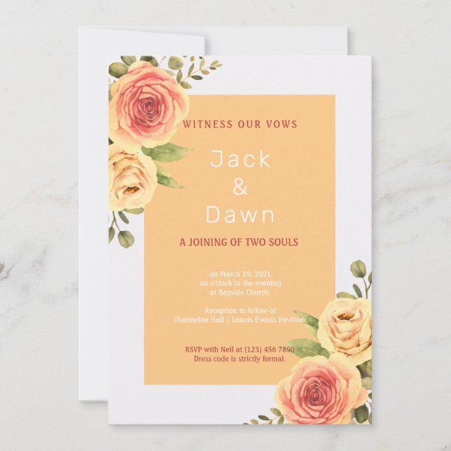 Invitación Boda de acuarela floral amarillo y Naranja (Anverso)