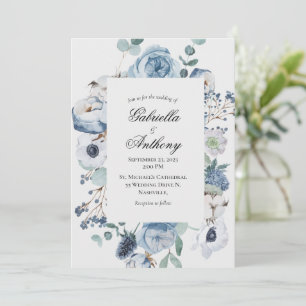 Invitación Boda de acuarela floral azul