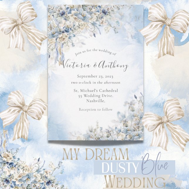 Invitación Boda de acuarela floral azul (Subido por el creador)