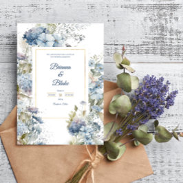 Invitación Boda de acuarela floral azul de lavanda romántica