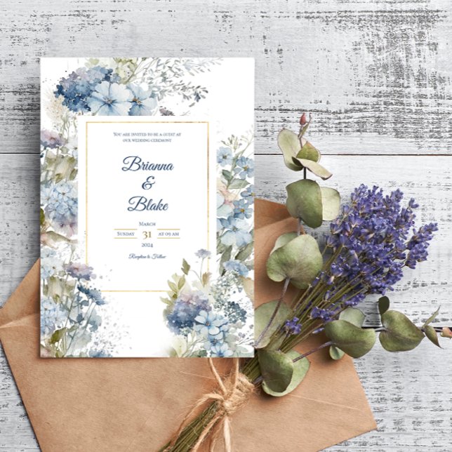 Invitación Boda de acuarela floral azul de lavanda romántica (Subido por el creador)