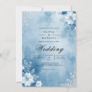 Invitación Boda de acuarela floral azul Misty