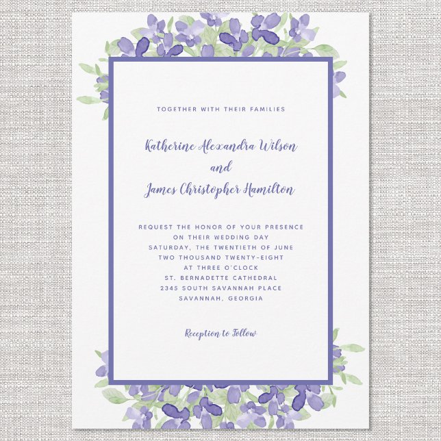Invitación Boda de acuarela floral azul pervinca elegante (Subido por el creador)