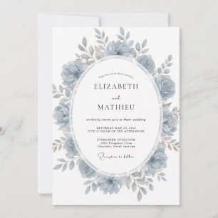 Invitación Boda de acuarela floral azul pizarra