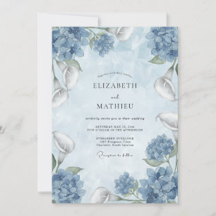 Invitación Boda de acuarela floral azul polvoriento
