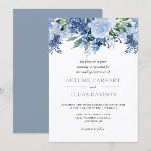 Invitación Boda de acuarela floral azul polvoriento
