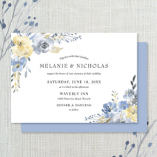 Invitación Boda de acuarela floral azul turbio