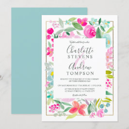 Invitación Boda de acuarela floral azul veraniego