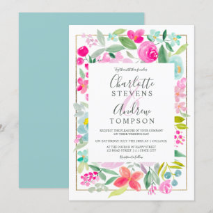 Invitación Boda de acuarela floral azul veraniego