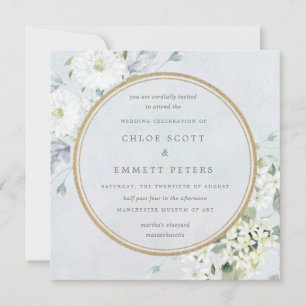 Invitación Boda de acuarela floral azul y blanca