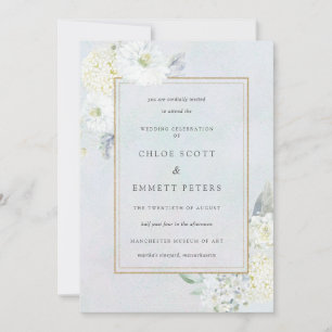 Invitación Boda de acuarela floral azul y blanca