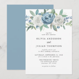 Invitación Boda de acuarela floral azul y blanca turbia